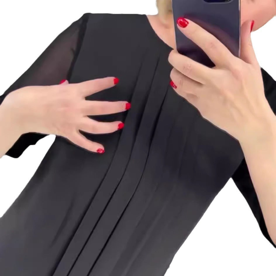 Damen Plissee Abendkleid mit transparenten Ärmeln und elegantem Schnitt Heidi-Mode
