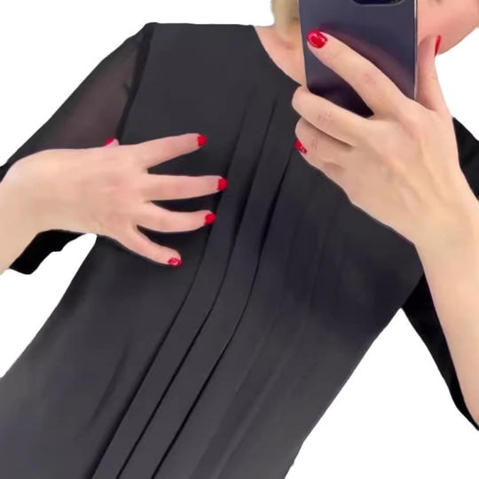 Damen Plissee Abendkleid mit transparenten Ärmeln und elegantem Schnitt Heidi-Mode