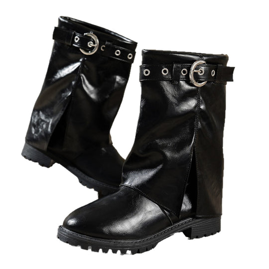 Damen modische Stiefel mit modischem Schnallen-Detail und robustem Profil EB