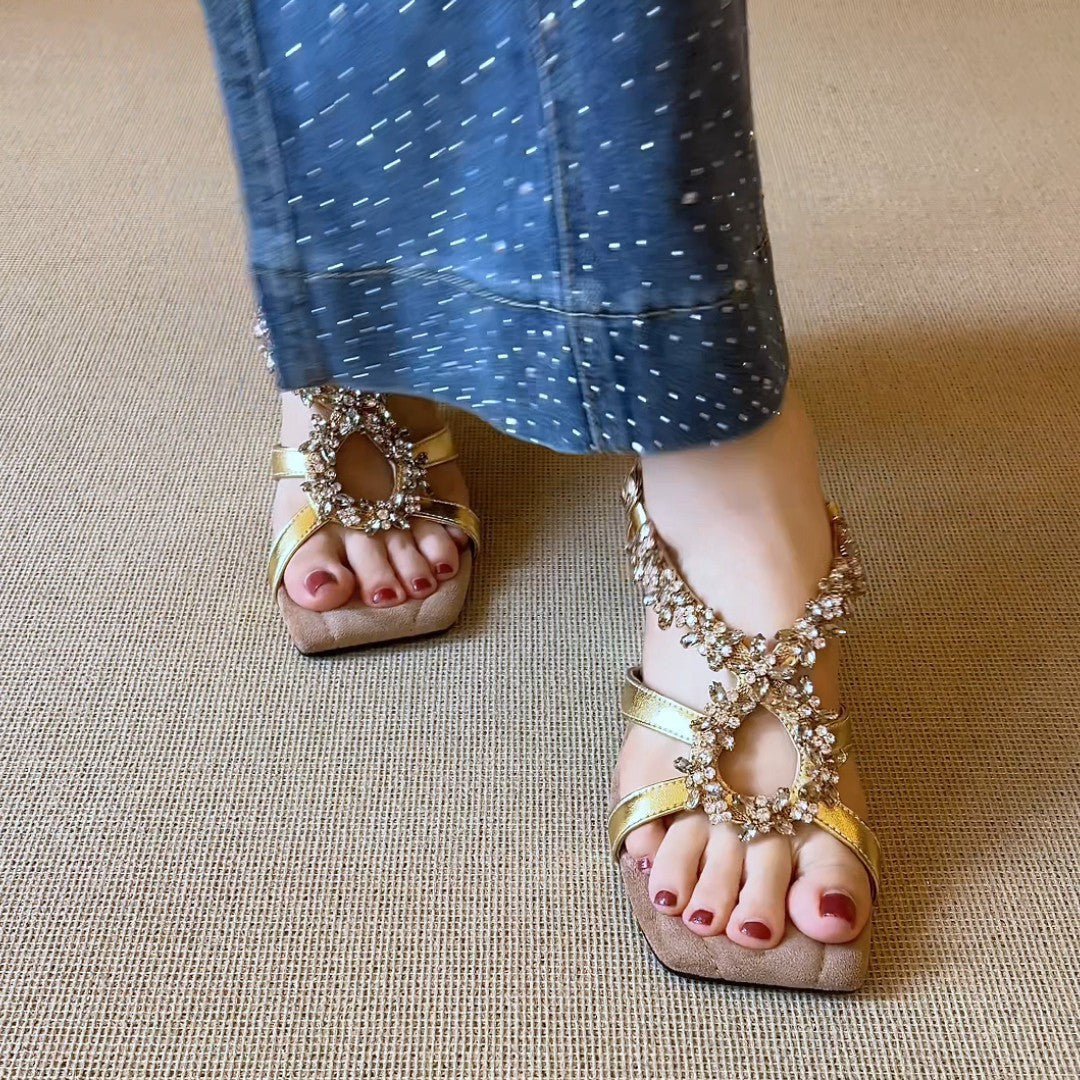 Damen elegante Slippers mit funkelndem Kristall-Detail EB
