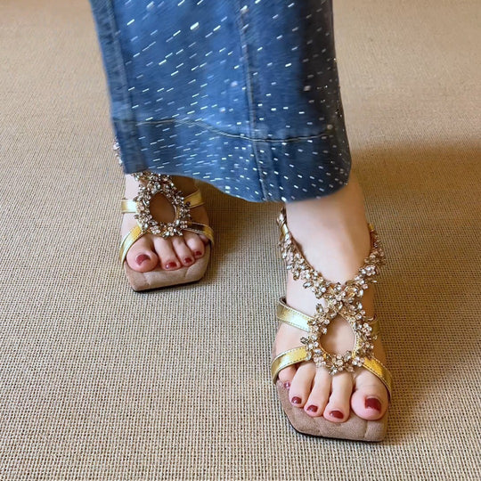 Damen elegante Slippers mit funkelndem Kristall-Detail EB