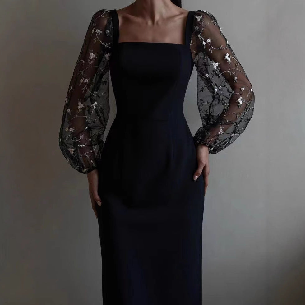 Damen Kleid mit romantischen transparenten Puffärmeln EB