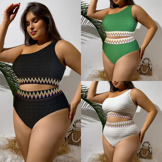 Damen Sportlicher Zweiteiliger Badeanzug mit einzigartigem Cut-Out-Design und buntem Bannermuster EB