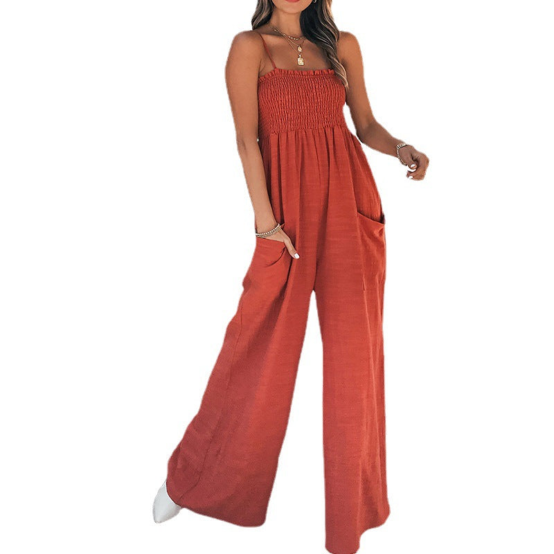 Damen Weit geschnittener Jumpsuit mit elastischem Oberteil und praktischen Taschen EB