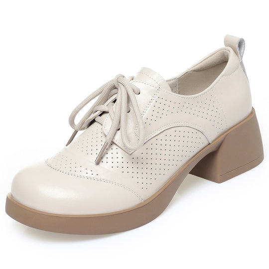 Damen Schnürschuhe mit perforiertem Obermaterial und blockigem Absatz EB