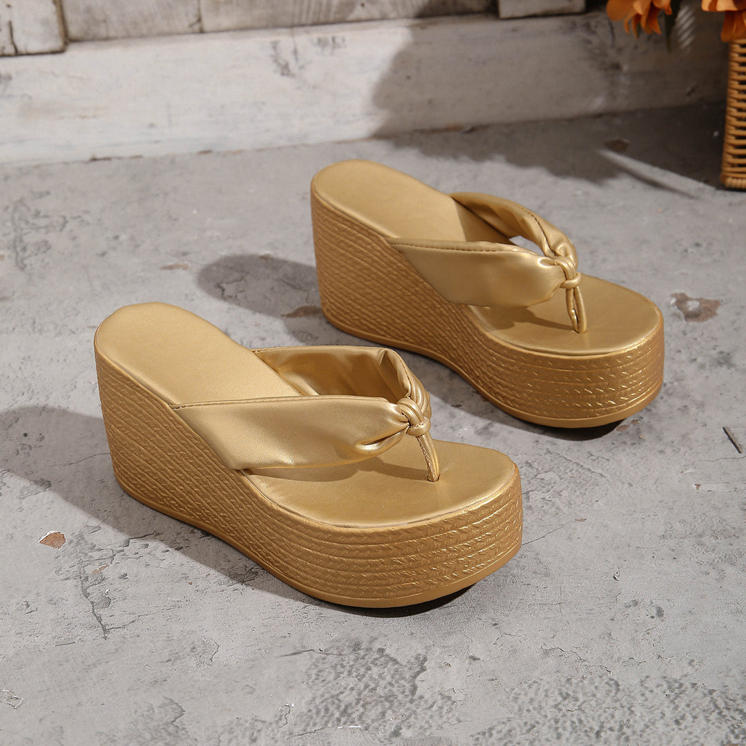 Damen Wedge-Zehentrenner mit eleganter Knotenapplikation EB