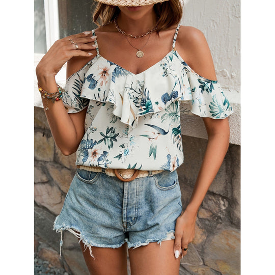 Damen Bluse mit Rüschendetails und offenen Schultern EB