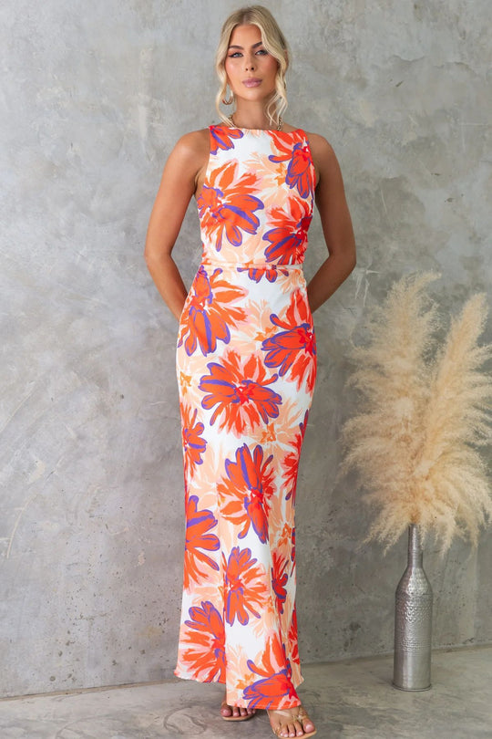 Damen Maxikleid mit modernem floralem Design und elegantem Schnitt EB