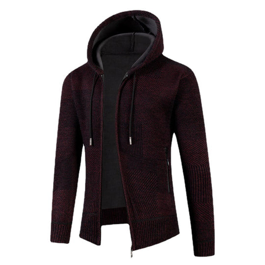 Herren Strickjacke mit gefütterter Kapuze und modernem Waffelmuster EB