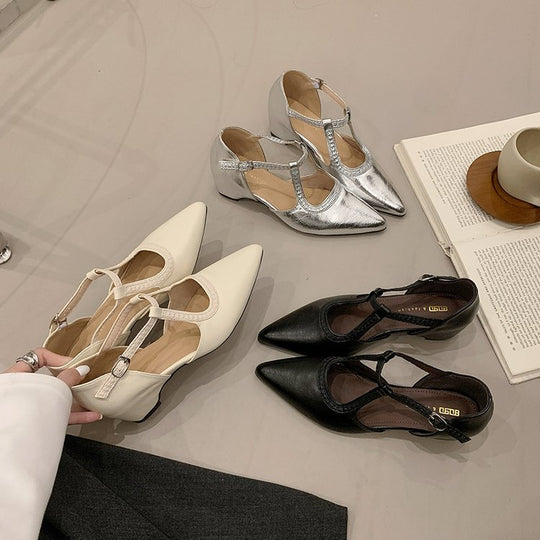Damen elegante Slingback-Pumps mit spitzem Design und modischem Schnallenverschluss EB