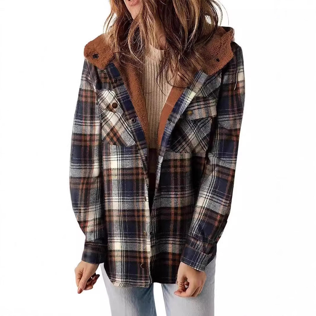 Damen Karierter Flanell-Jacke mit kuscheligem Innenfutter EB