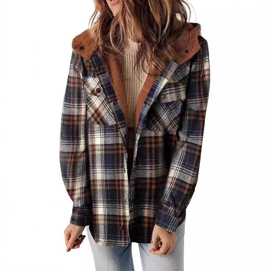 Damen Karierter Flanell-Jacke mit kuscheligem Innenfutter EB