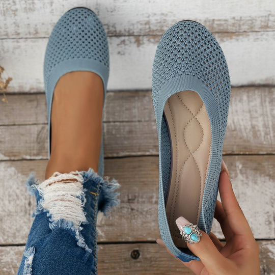Damen  gestrickte Ballerina-Slipper mit atmungsaktivem Maschenoberteil und ergonomischem Memory-Fußbett EB