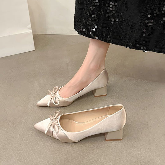 Damen elegante Spitzen High Heels mit dekorativem Schleifenakzent EB