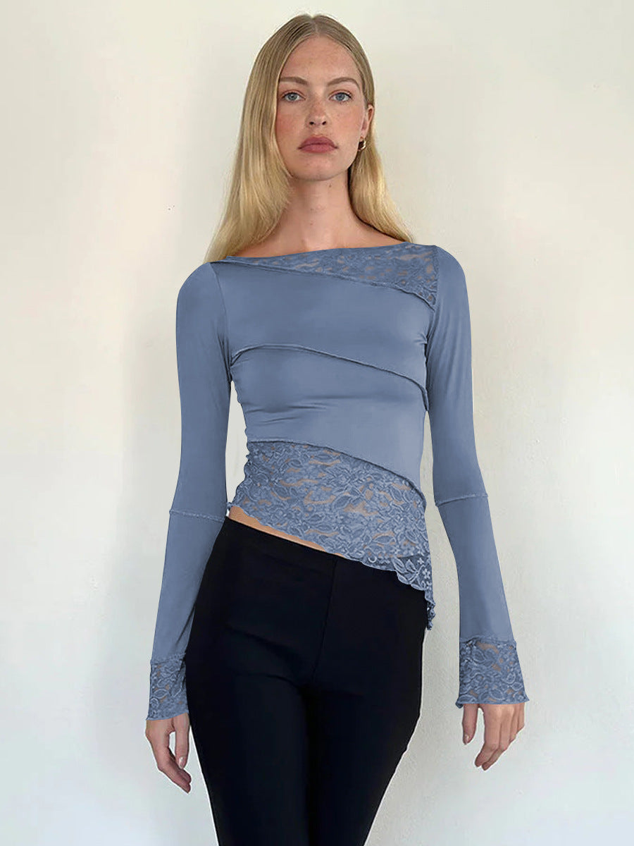 Damen Langarmshirt mit Spitzenakzenten und raffiniertem Schnitt EB