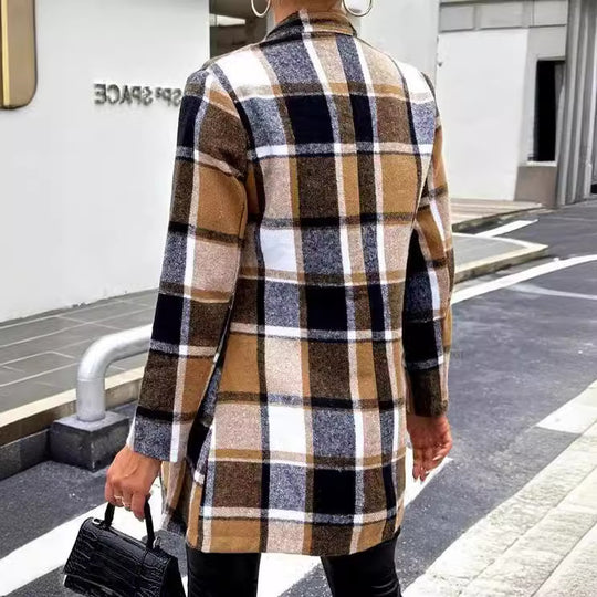 Damen Modischer Karo-Blazer aus weichem Wollmix EB