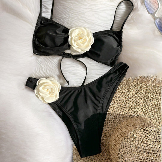 Damen Bikini mit dekorativen Blumenapplikationen EB