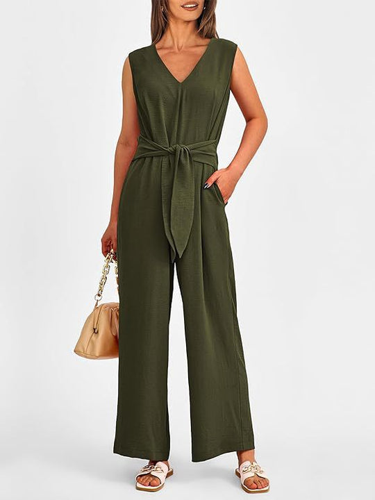 Damen eleganter Jumpsuit mit tailliertem Schnitt und weitem Bein EB