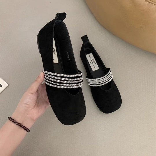 Damen elegante Ballerinas mit modischem Strass-Riemchen EB