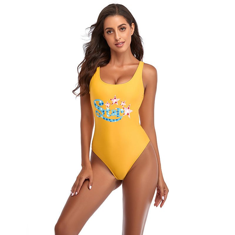 Damen Sportlicher Einteiler Badeanzug mit modischem Sternen-Design EB