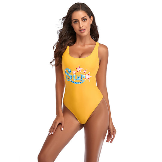 Damen Sportlicher Einteiler Badeanzug mit modischem Sternen-Design EB
