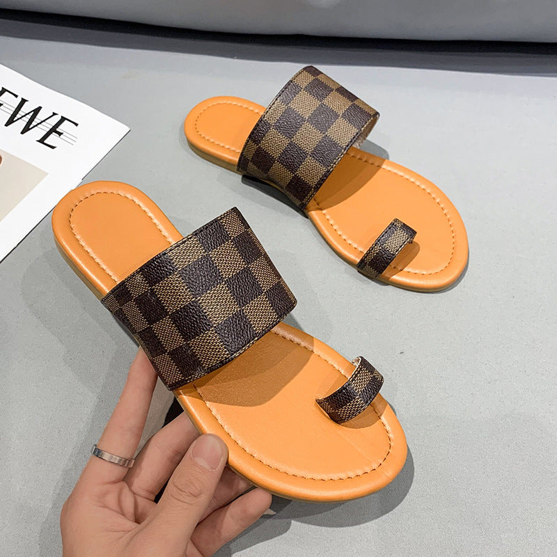 Damen modische Slide-Sandalen mit karierter Riemenstruktur EB