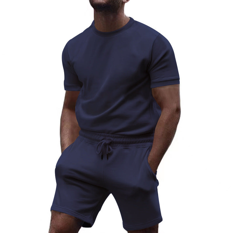 Herren nan minimalistisches Jersey-Ensemble mit bequemem Rundhalsshirt und elastischer Tunnelzug-Kurzhose EB
