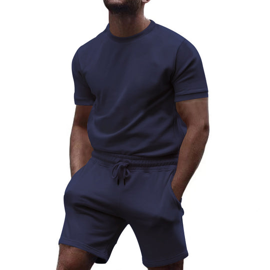 Herren nan minimalistisches Jersey-Ensemble mit bequemem Rundhalsshirt und elastischer Tunnelzug-Kurzhose EB