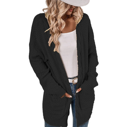 Damen lässige Strickjacke mit tiefen Taschen und knittrigem Design EB