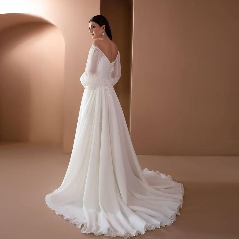 Romantisches Off-Shoulder Langarm Weißes Brautkleid für Hochzeit | EB