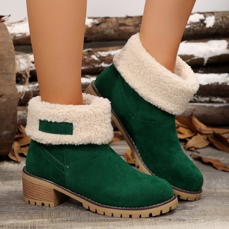Damen warme Stiefeletten mit flauschigem Schafsfellkragen EB