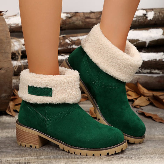 Damen warme Stiefeletten mit flauschigem Schafsfellkragen EB