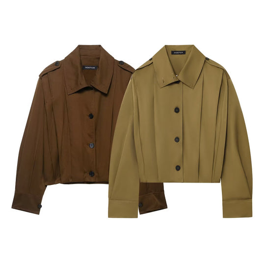 Damen modische cropped Jacke mit dekorativen Knopfdetails EB