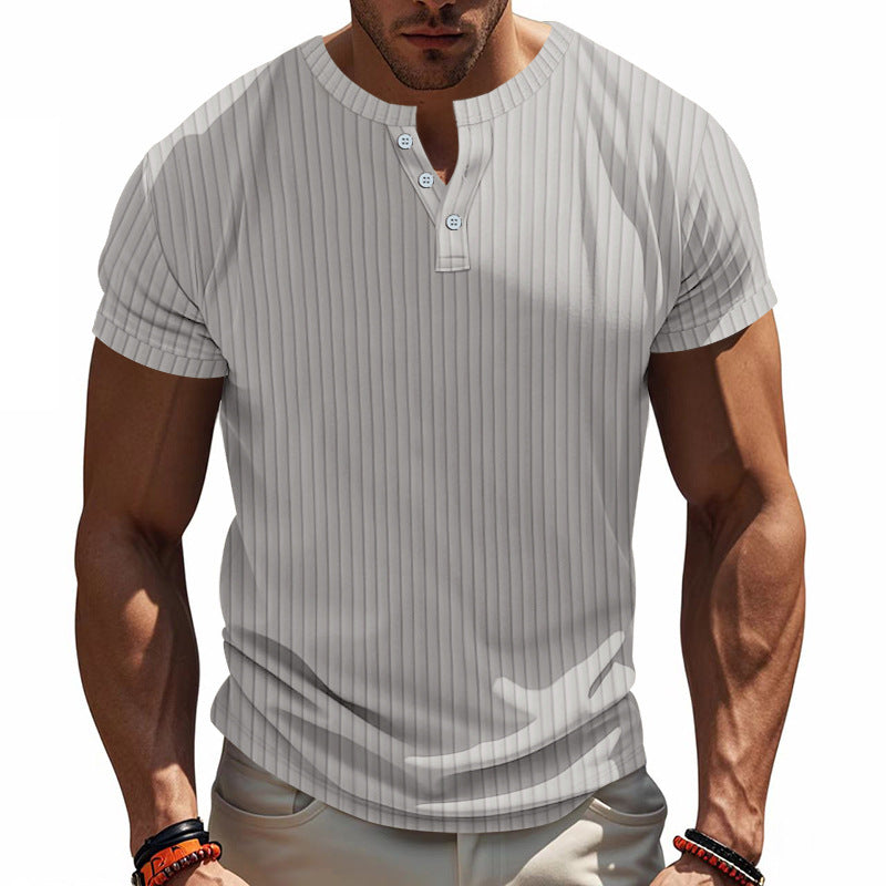 Herren Kurzarm-Henley-T-Shirt mit strukturiertem Design EB
