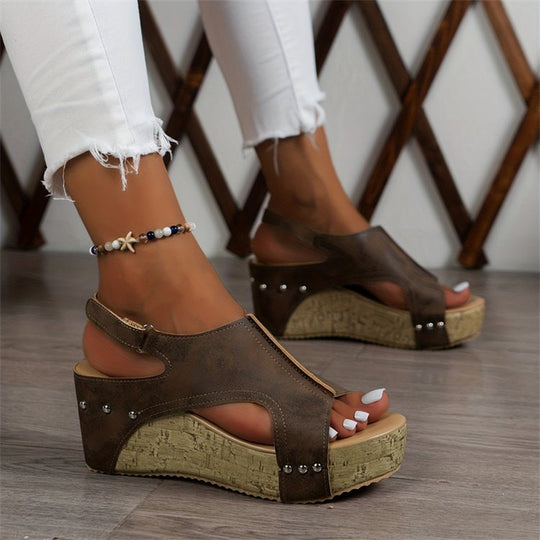 Damen Wedge-Pantoletten mit raffiniertem Riemendesign und komfortabler Korksohle EB