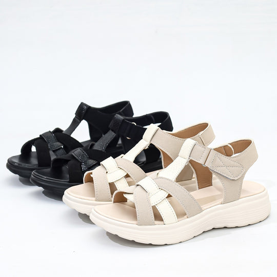 Damen Komfort-Sandalen mit verstellbarem Klettverschluss und gepolsterter Plateau-Sohle EB