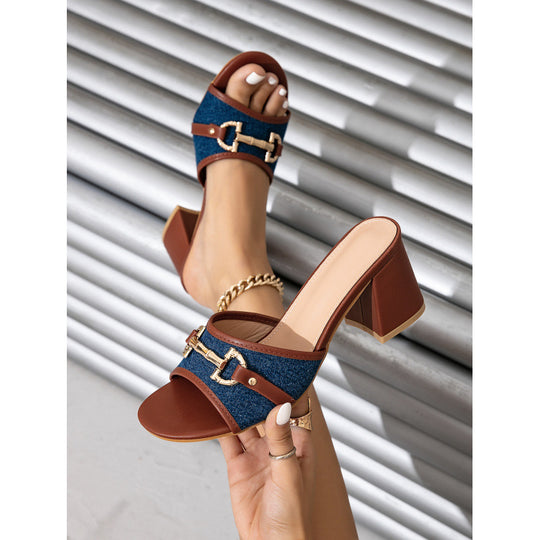 Damen modische Slipper mit eleganten Ketten- und Denim-Details EB