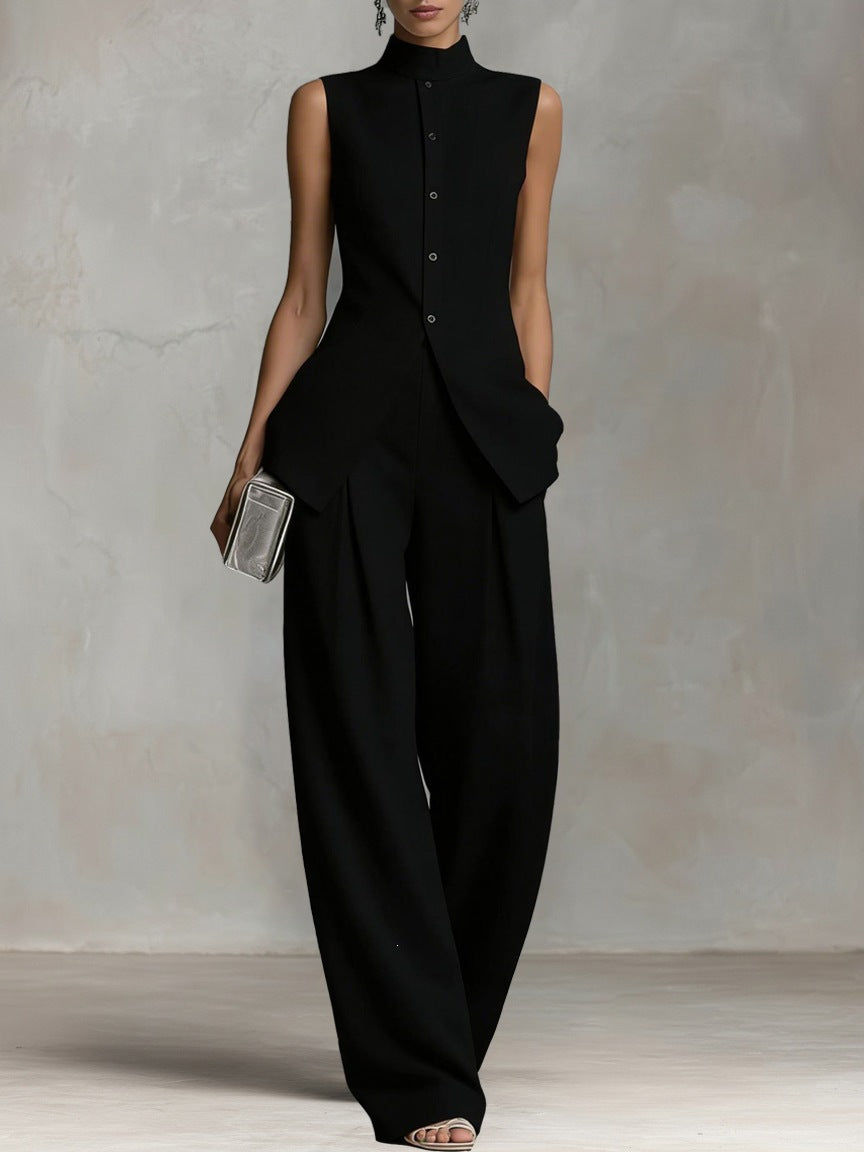 Damen Eleganter suit mit hochgeschlossenem Kragen und weitem Bein EB