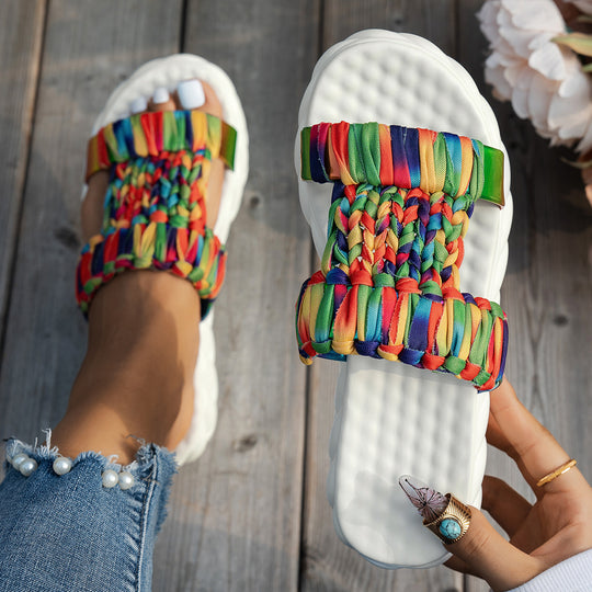 Damen komfortable Zehentrenner-Sandalen mit geflochtenem Obermaterial EB