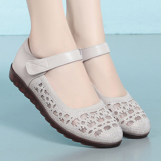 Damen Ballerinas mit modischem Lochmuster und komfortablem Klettverschluss EB