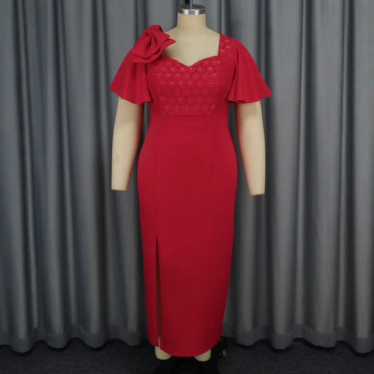 Damen Elegantes Abendkleid mit floralem Spitzenoberteil und voluminösen Rüschensäumen EB