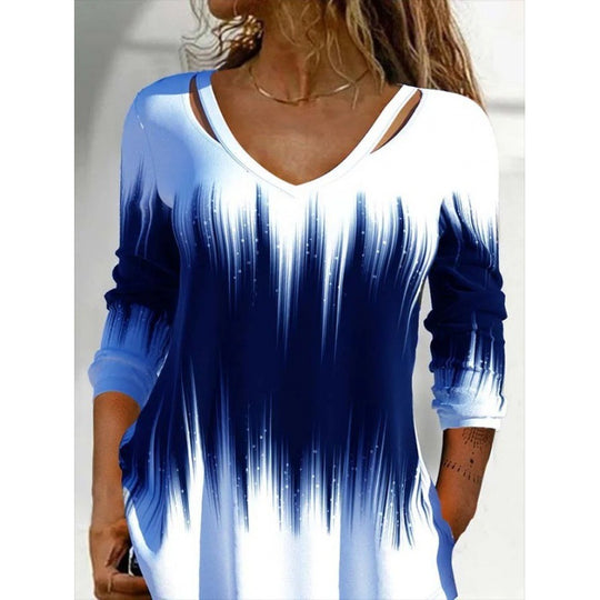 Damen Langarmshirt mit modischem V-Ausschnitt und einzigartigem Farbverlauf EB
