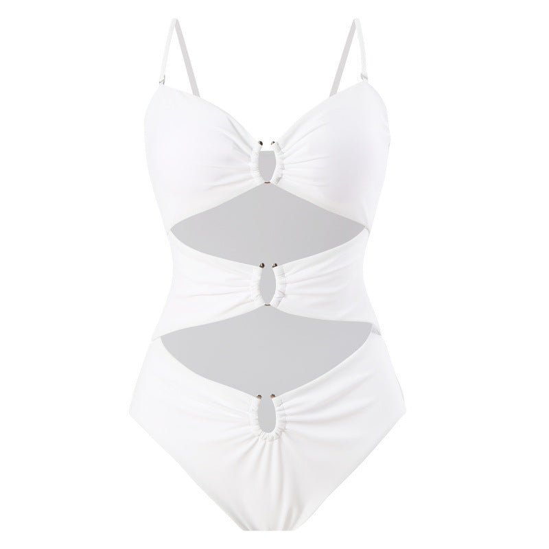 Damen Einteiler Badeanzug mit raffinierten Cut-Outs und stilvollem Wickeldetail EB