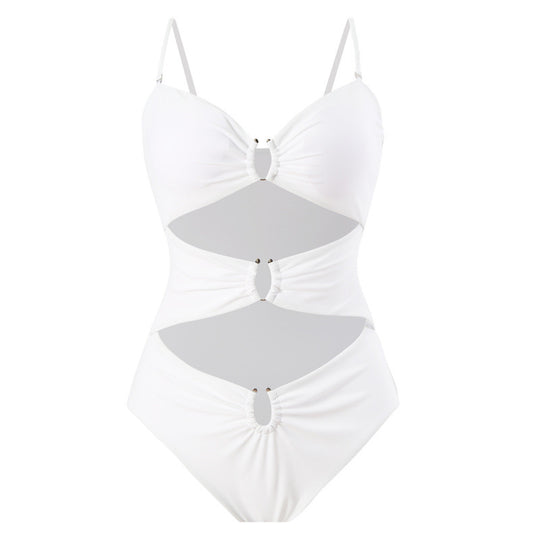 Damen Einteiler Badeanzug mit raffinierten Cut-Outs und stilvollem Wickeldetail EB