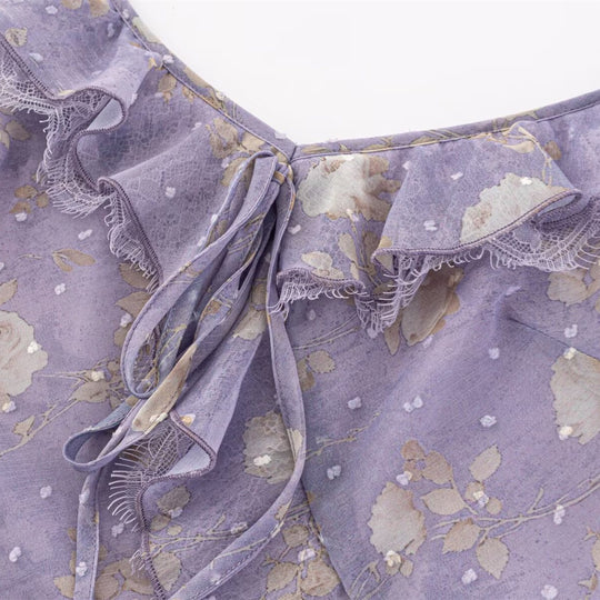 Damen Maxikleid mit romantischem Rüschensaum und floralem Muster EB