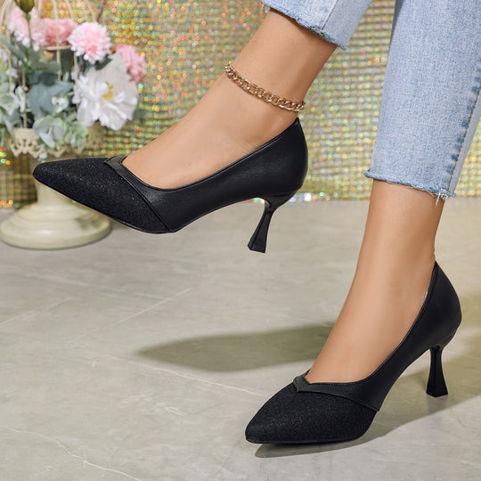 Damen nan spitze Pumps mit strukturierter Vorderkappe, geschwungener Pfennigabsatz und gepolstertem Komfortfußbett EB