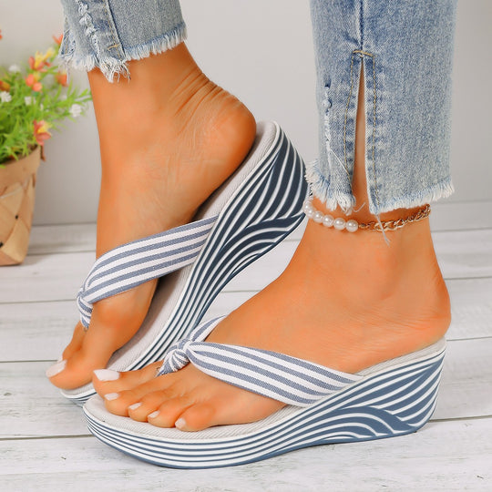 Damen Wedge-Sandalen mit gestreiftem Knoten-Design EB