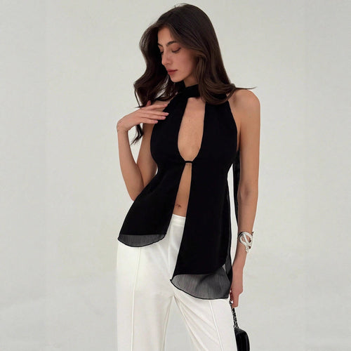 Damen elegantes Oberteil mit tiefem V-Ausschnitt und schmaler Taillenpartie EB