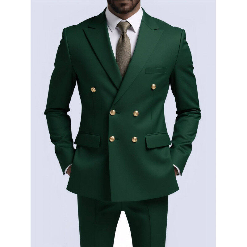 Herren nan doppelreihiger Slim-Fit Anzug mit goldenen Zierknöpfen und schmaler Businesshose EB