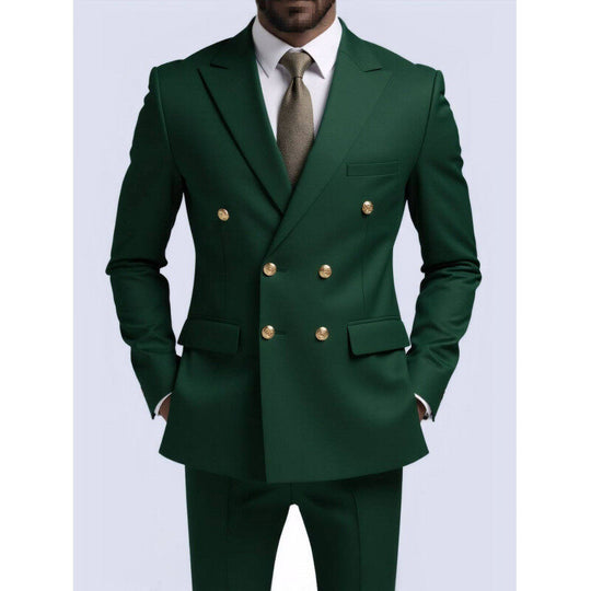 Herren nan doppelreihiger Slim-Fit Anzug mit goldenen Zierknöpfen und schmaler Businesshose EB